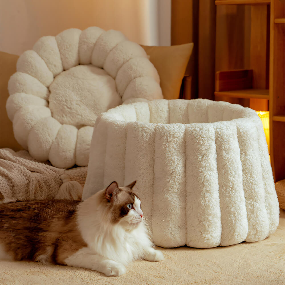 Side angle view of CozyNest semi-enclosed pet bed showing plush walls and thick cushion.