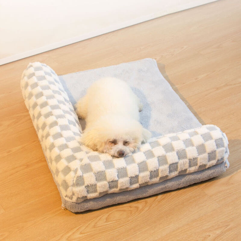Close-up of plush fabric and neck support in large dog pillow bed