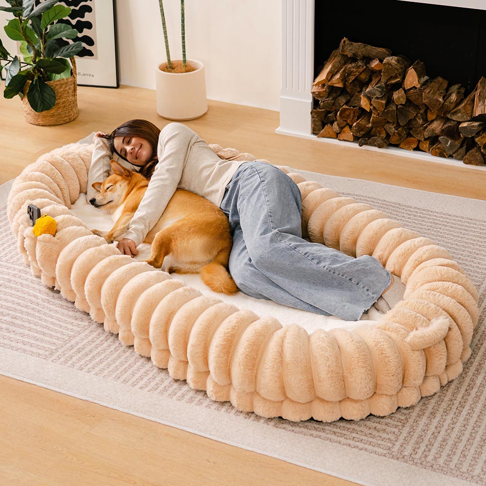 Cuddle Cradle Plush Luxury Dog Bed showing spacious design and luxurious faux fur.