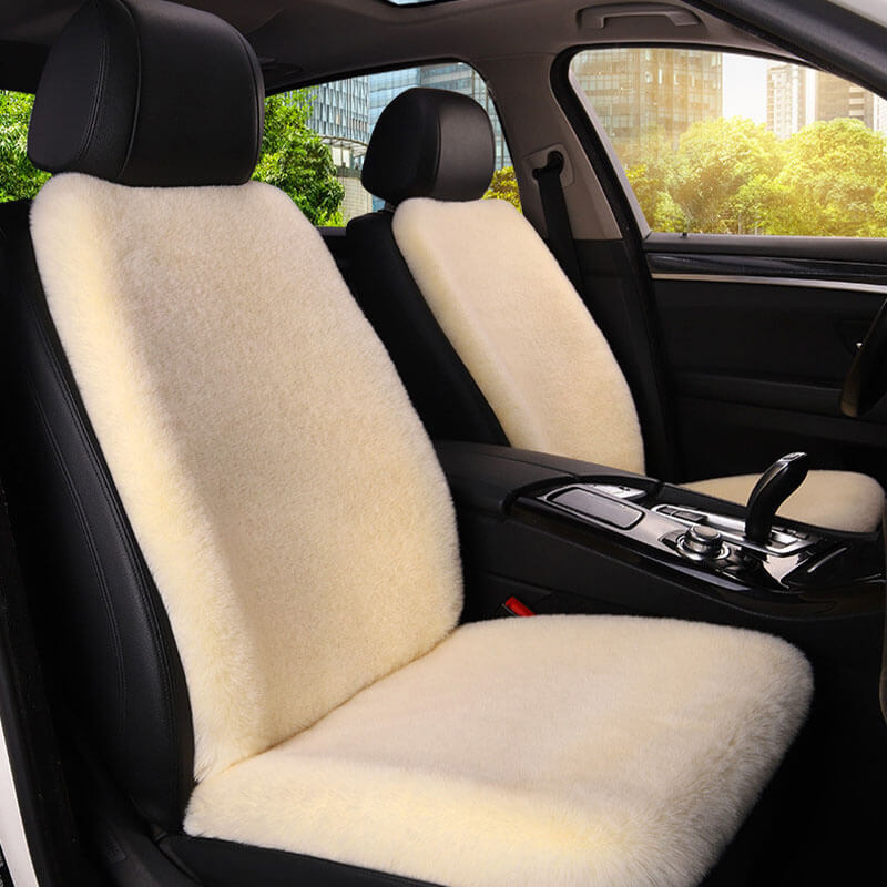 Side view of a plush dog car seat cover in a car interior, highlighting its waterproof and easy-to-clean design