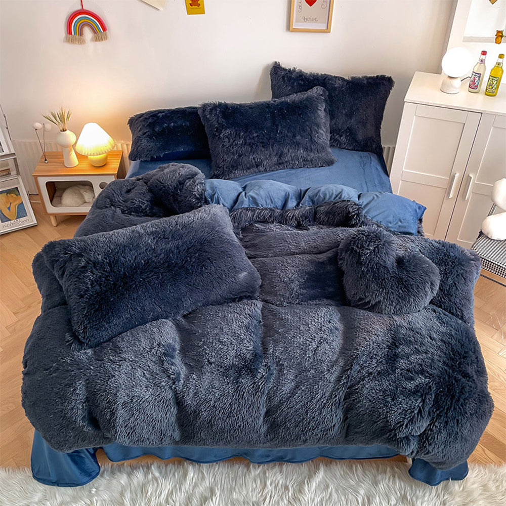 Elegant plush bed sheet set in a luxurious bedroom setting.
