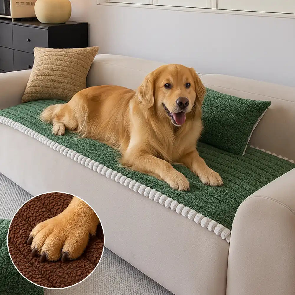 CozyGuard Non-Slip Sofa Cover draped over a couch, demonstrating its thick comfortable fabric and stylish design.