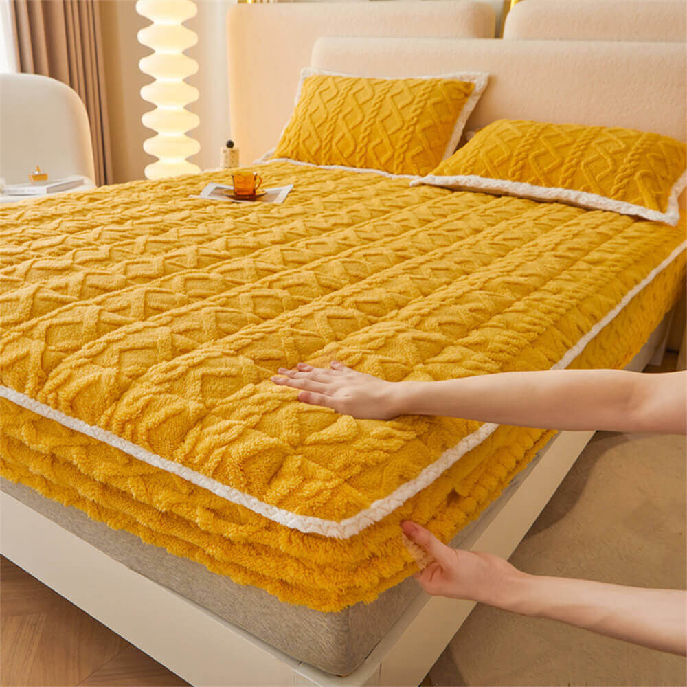 CozyGuard Washable Fluffy Fitted Mattress Cover in full size, showcasing its plush texture.