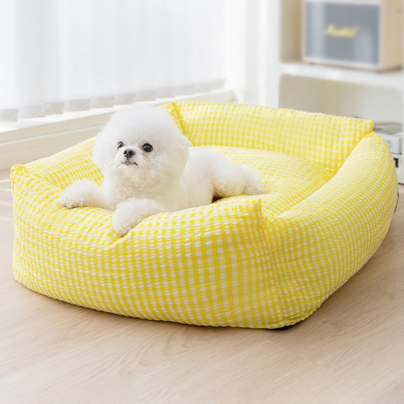 Top view of SnuggleNest™ rectangle dog bed showcasing soft bolstered sides and breathable fabric