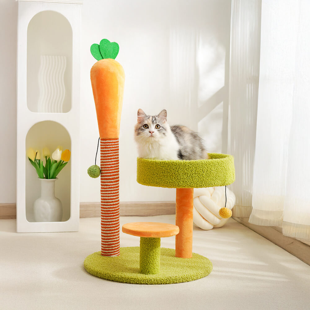 Whimsy Carrot Cat Tree - Compact sisal scratch post cat tree for apartments