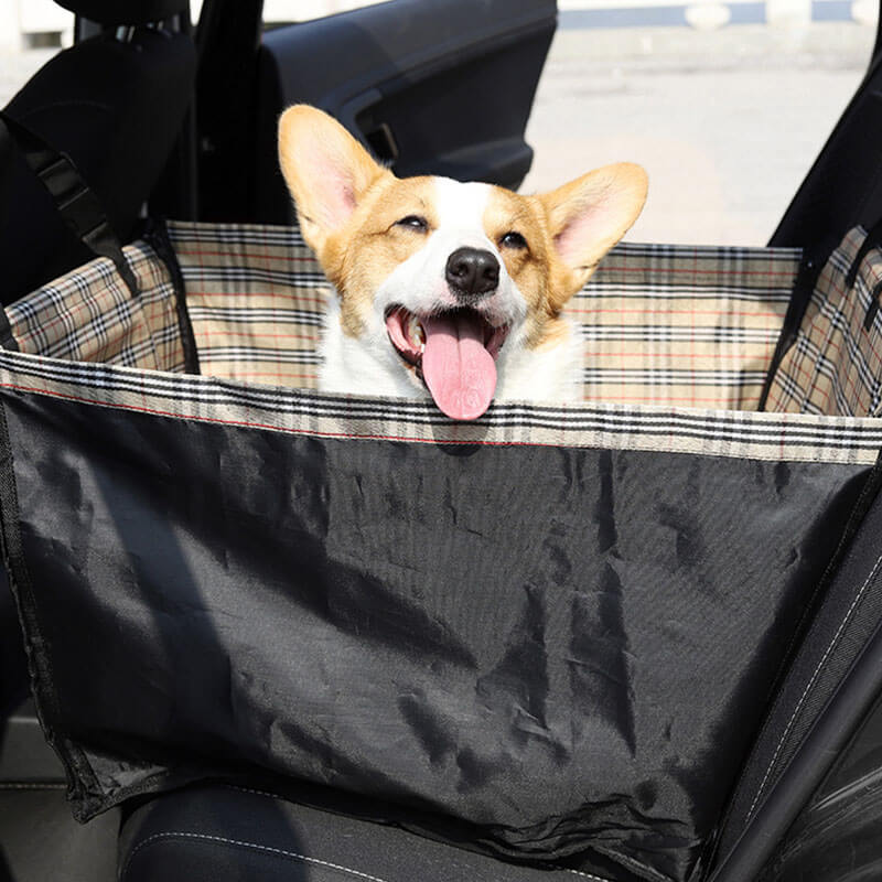 A PawsProtect foldable dog car seat cover, shown unfolded and flat, showcasing its full waterproof surface and durable Oxford fabric texture.