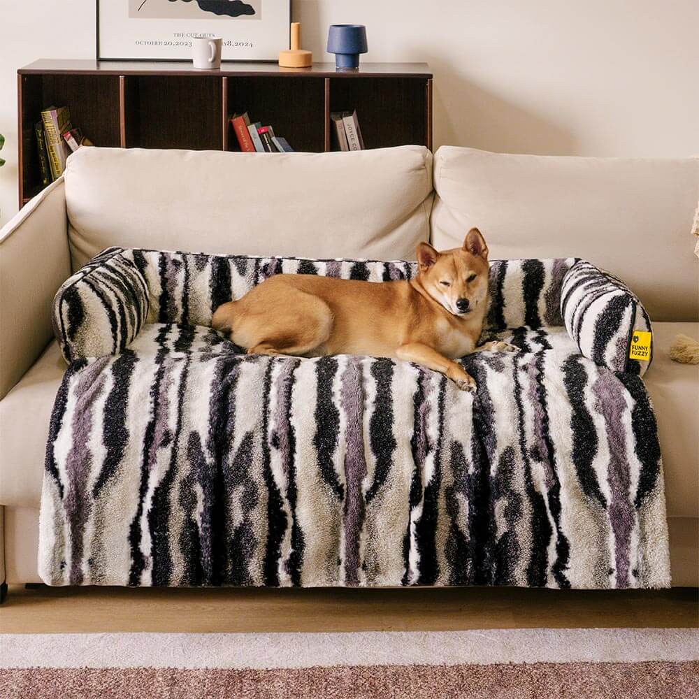 Close-up of the Nordic plush sofa protector with trendy pattern and plush fur texture