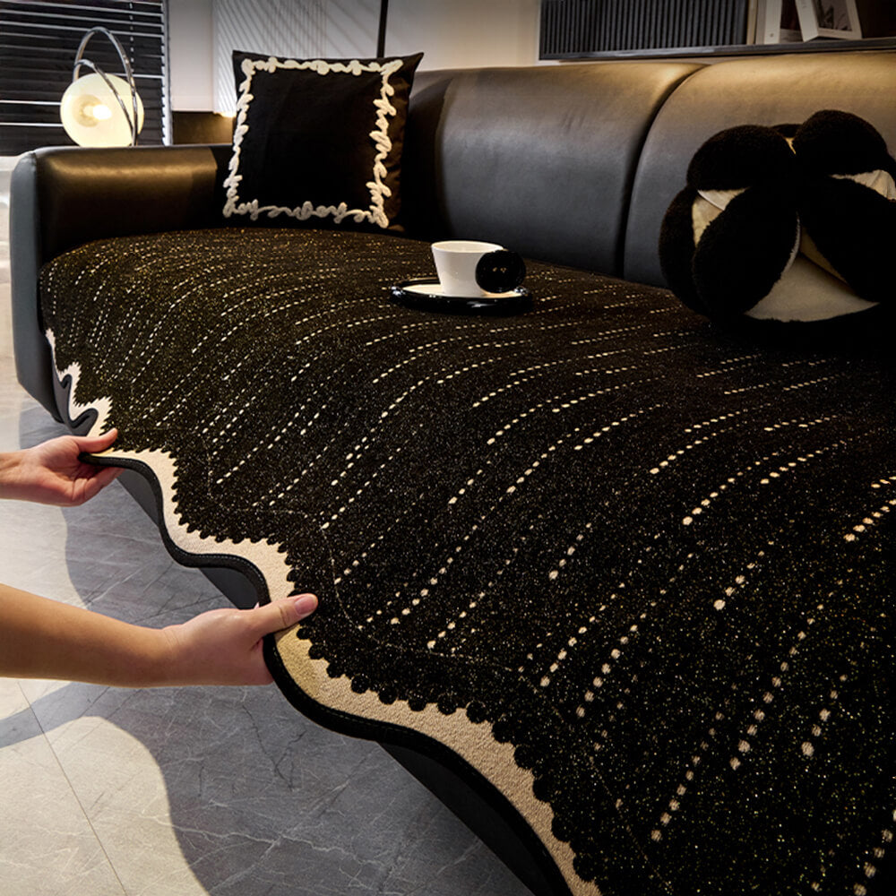 Luxury chenille pet-proof couch cover draped elegantly over a sofa