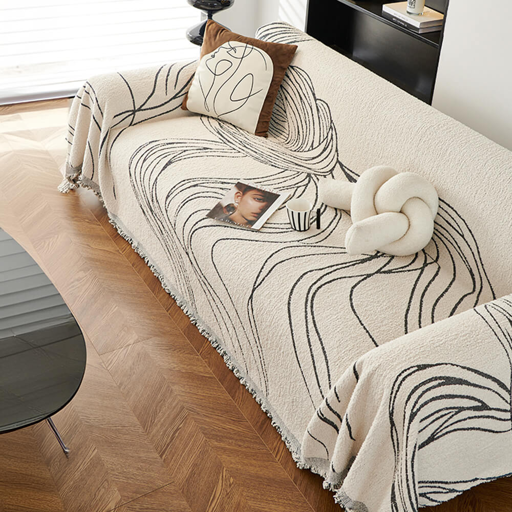 Luxurious Chenille Reversible Sofa Protector for Cats displayed in a stylish living room.