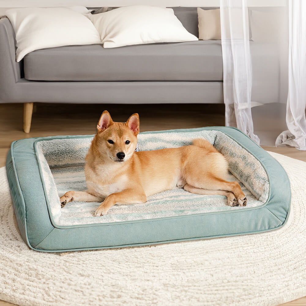 ComfortCradle Orthopedic Dog Bed with faux lambswool surface and bolster sides