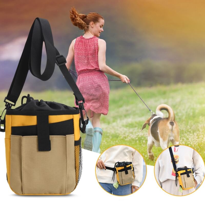 TrailPaws Adjustable Dog Treat Bag with elastic drawstring and multiple pockets