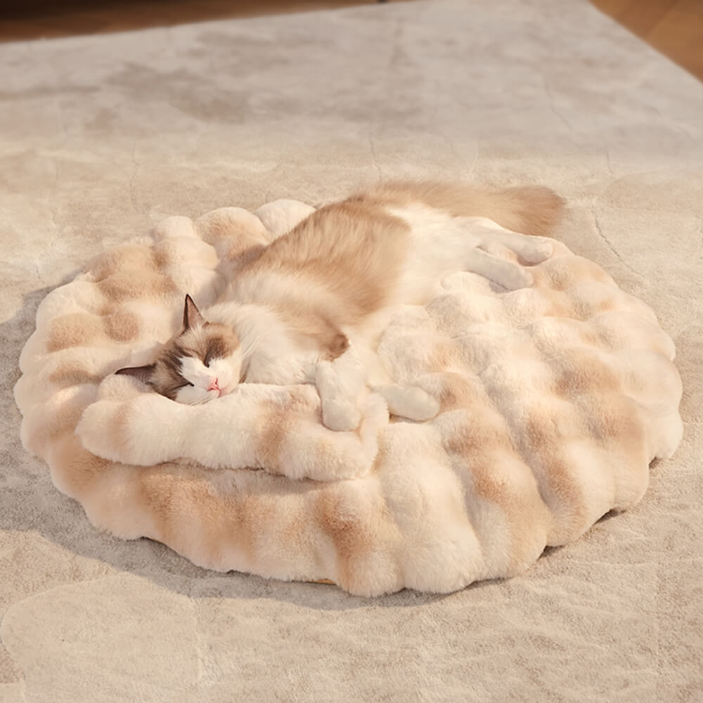 CozyPaws Round Faux Fur Pet Bed with Pillow - Luxury Heated Pet Bed for Small Dogs