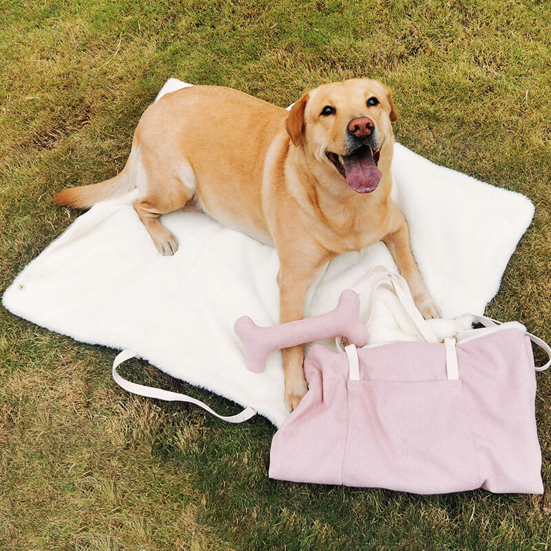 Adventure Pup Mat - A close-up shot of the extra soft material and side pocket for treats.