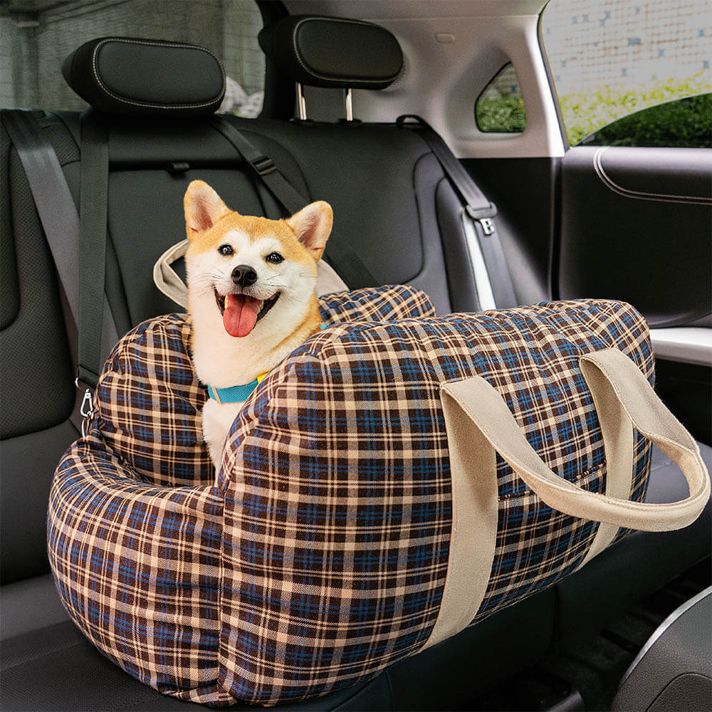 PawsomeRide Dog Car Seat Bed installed in a car, showcasing its safety features