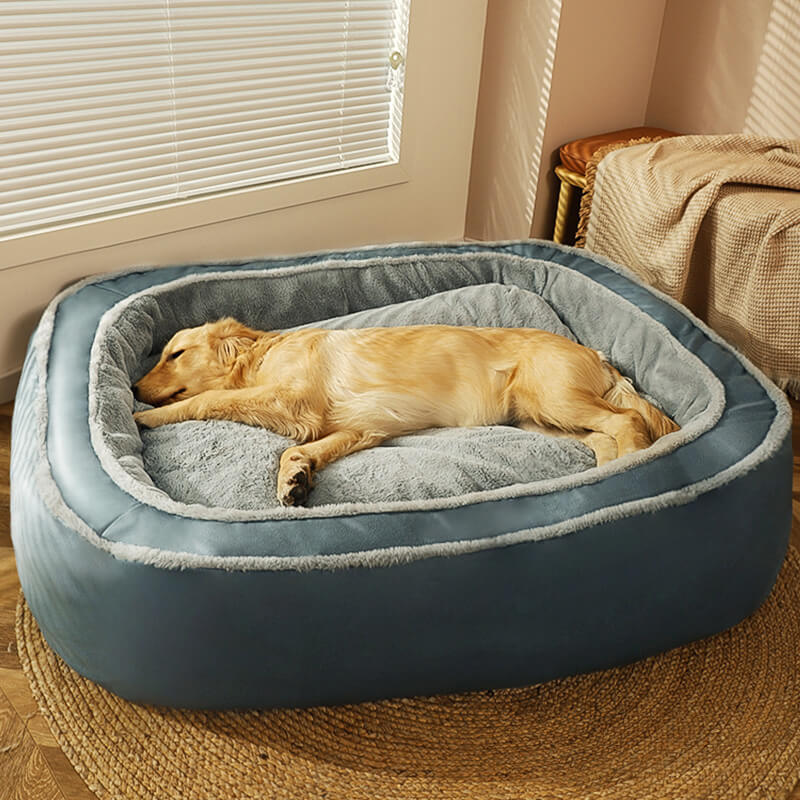 Large dog comfortably sleeping on the ComfortCradle Luxury Dog Bed