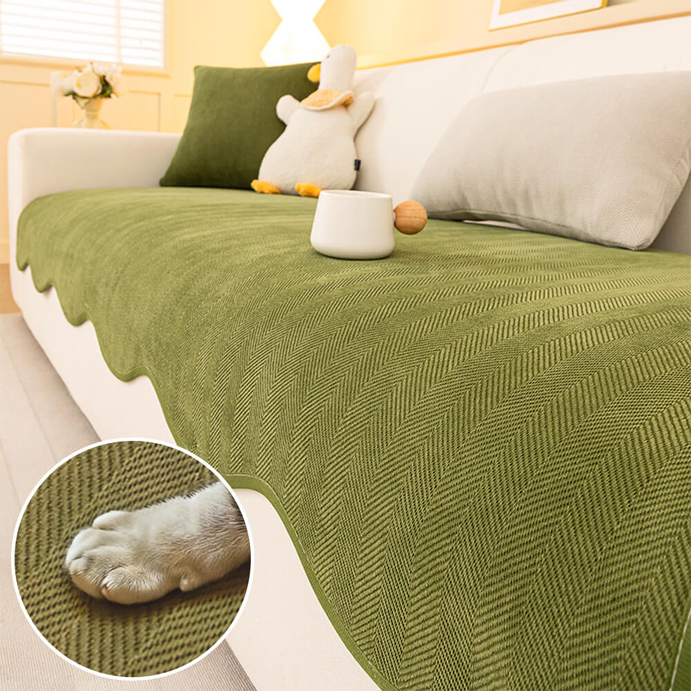 Luxury herringbone chenille sofa cover in living room setting, showcasing its elegant design and non-slip features.