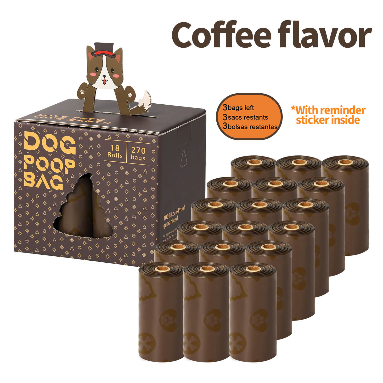Dog owner holding leakproof poop bags with coffee scent during a park walk