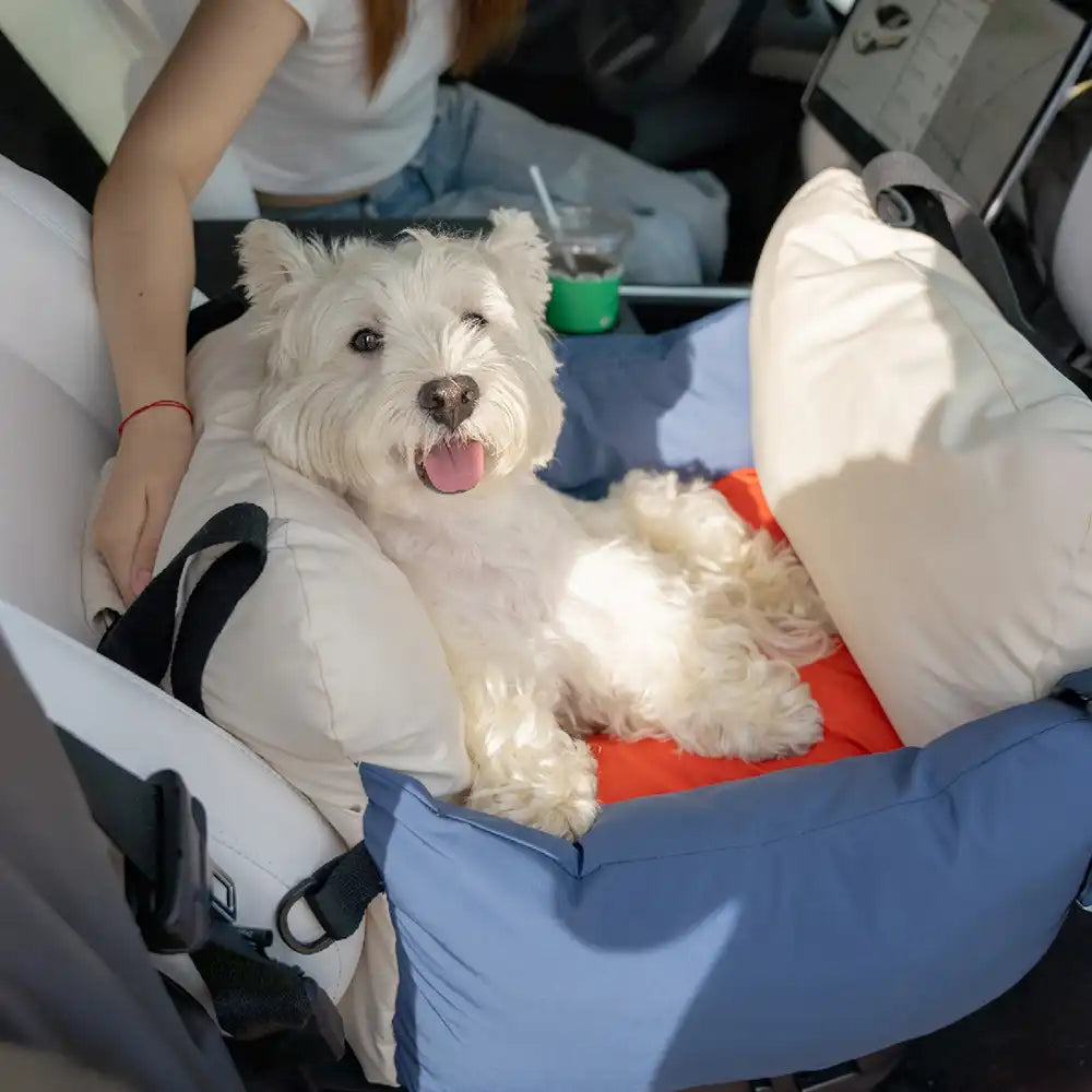 PawsomeRide Multi-Functional Dog Car Seat Bed in use during a road trip