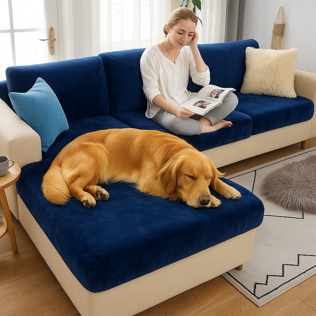 Front view of the Elegant Velvet Stretch Sofa Protector, showcasing its rich texture and elegant sheen.