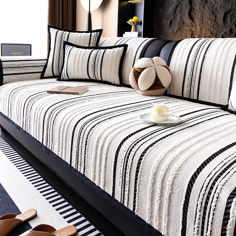 Top view of luxury chenille couch cover showcasing textured softness on a sectional