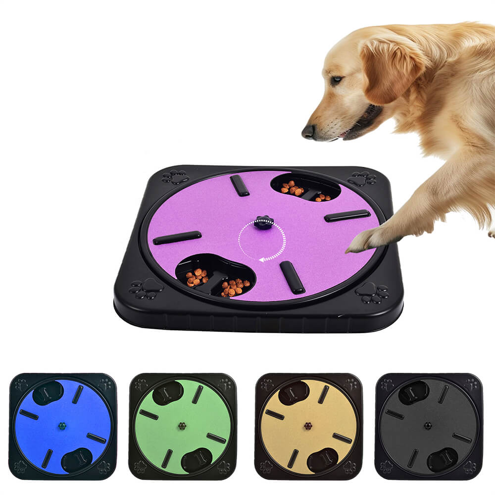 Dog playing with interactive puzzle toy that also files nails.