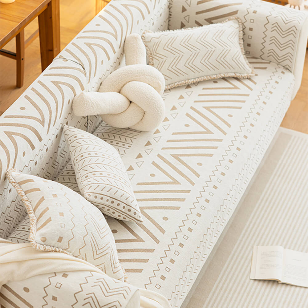 Pawsome Chenille Couch Cover on a sectional sofa with pets