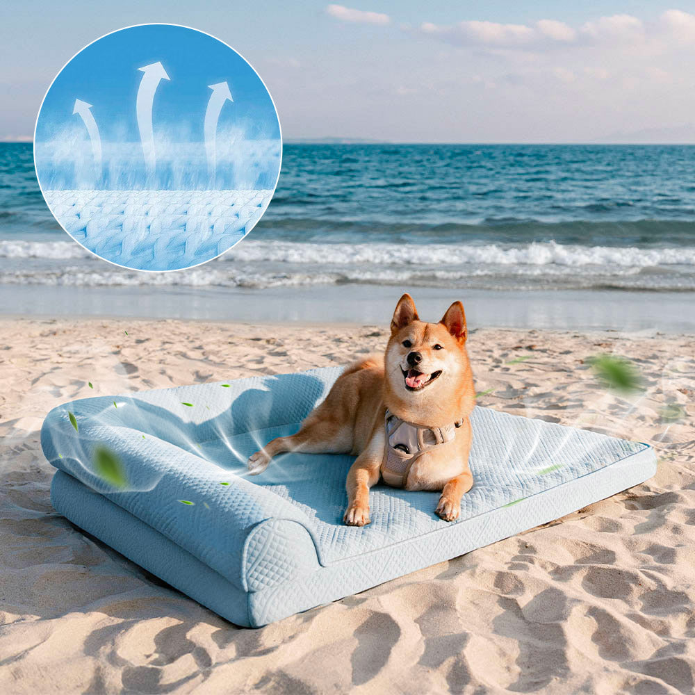 Large orthopedic cooling dog bed with breathable mesh and non-slip bottom