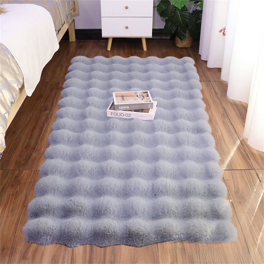 Close-up of plush velvet surface on pet-friendly rug for living room