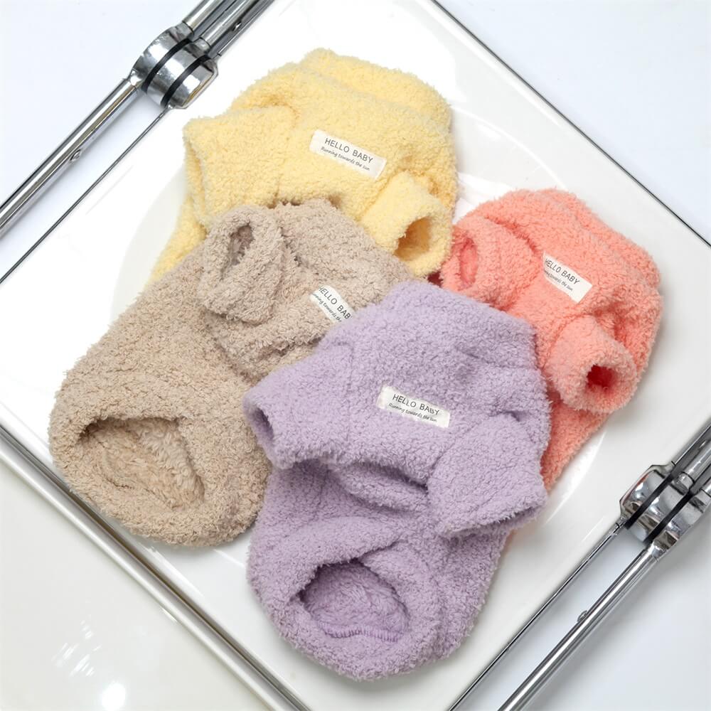 Soft fleece dog sweater in pastel colors, perfect for winter