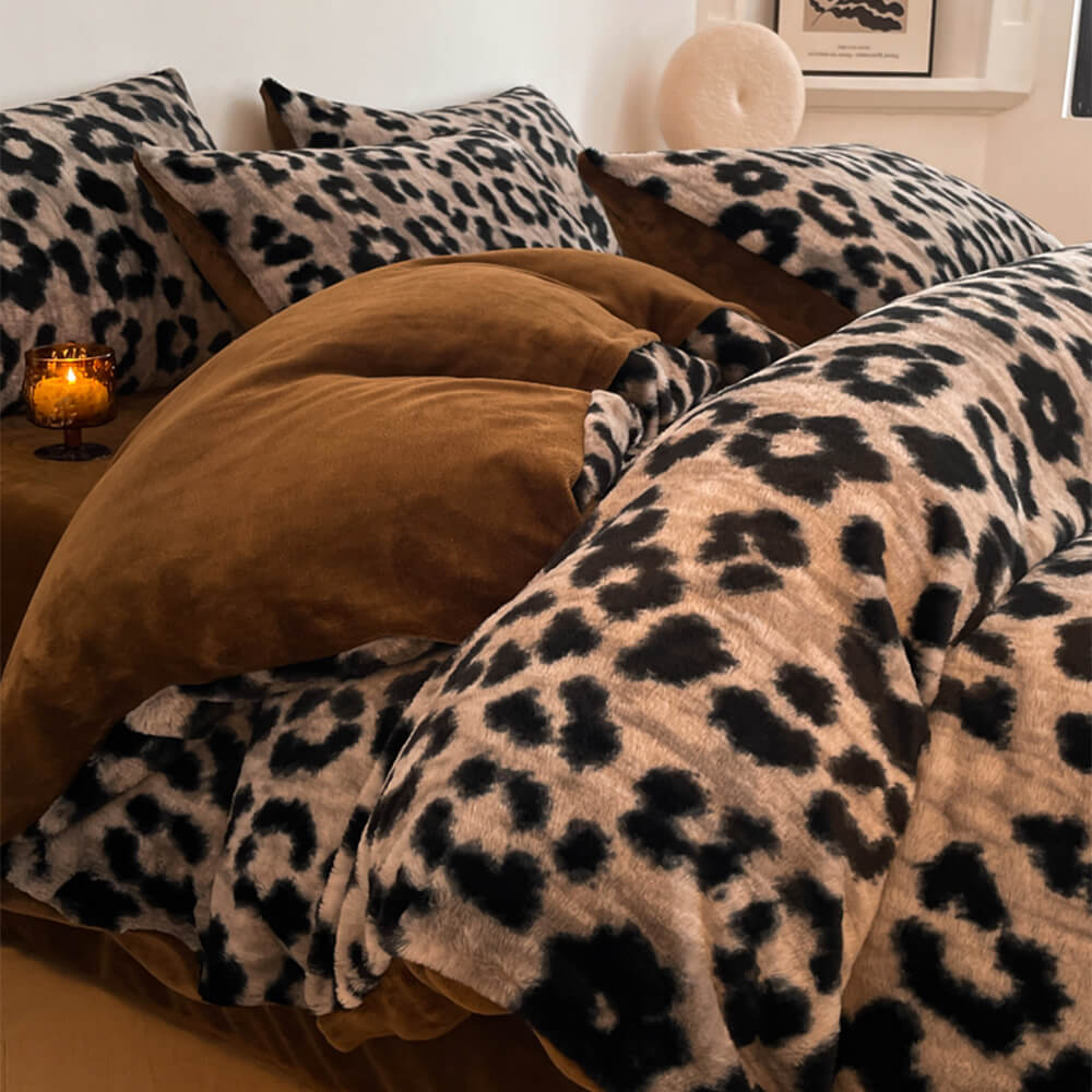 Velvet floral bedding set with embossed floral design on a cozy bed