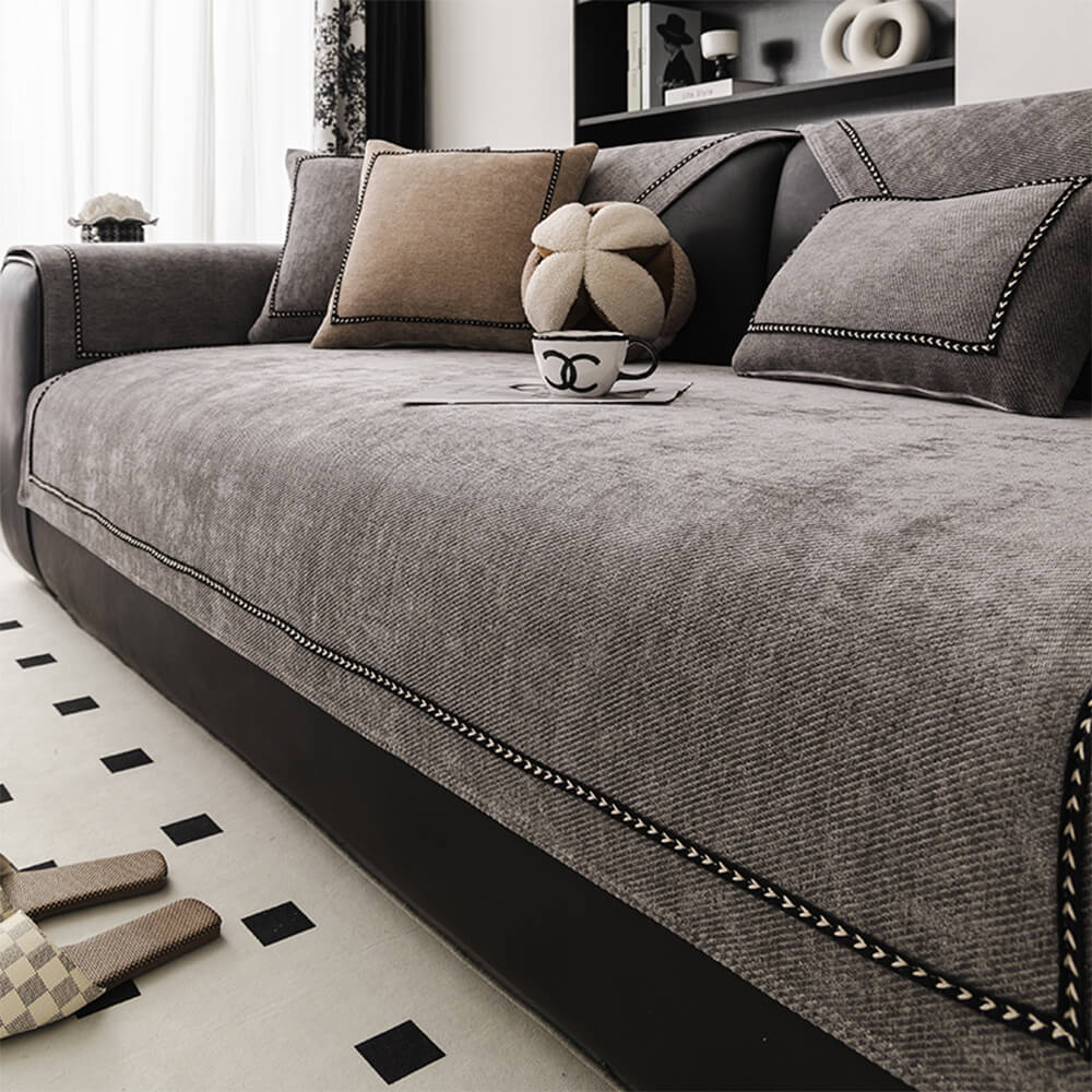 Premium jacquard chenille sofa cover draped over a modern couch