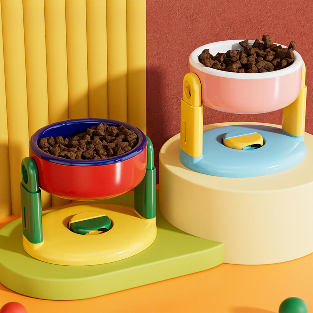 Adjustable raised pet bowl with anti-slip suction base, perfect for senior dogs