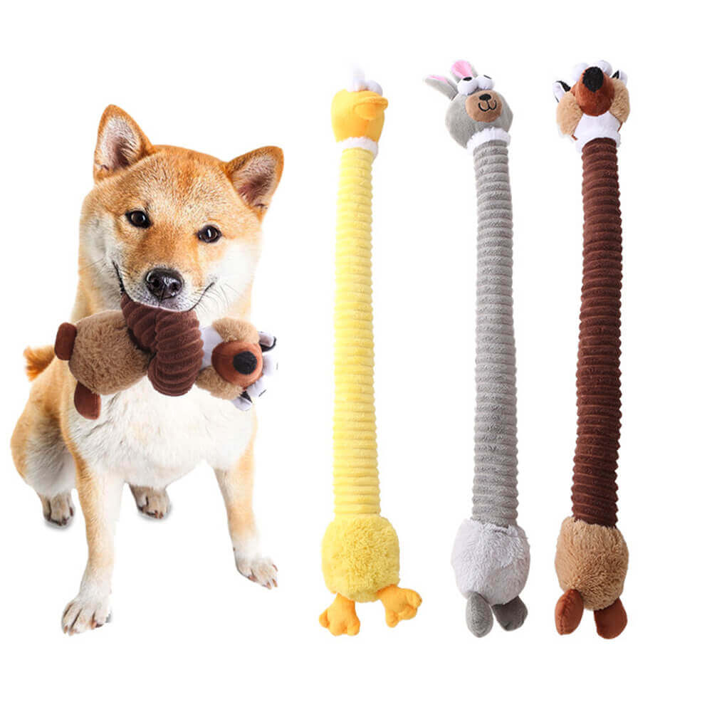 Long neck animal plush dog toy in fox design, perfect for tug of war