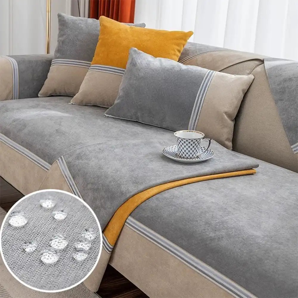 Stylish anti-slip couch cover showcasing the modern colorblock design perfect for pet owners.