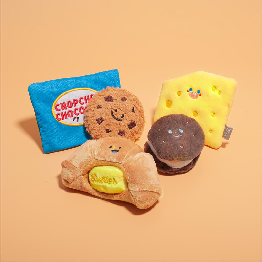 Plush toy cheese squeaky dog toy for engaging playtime.