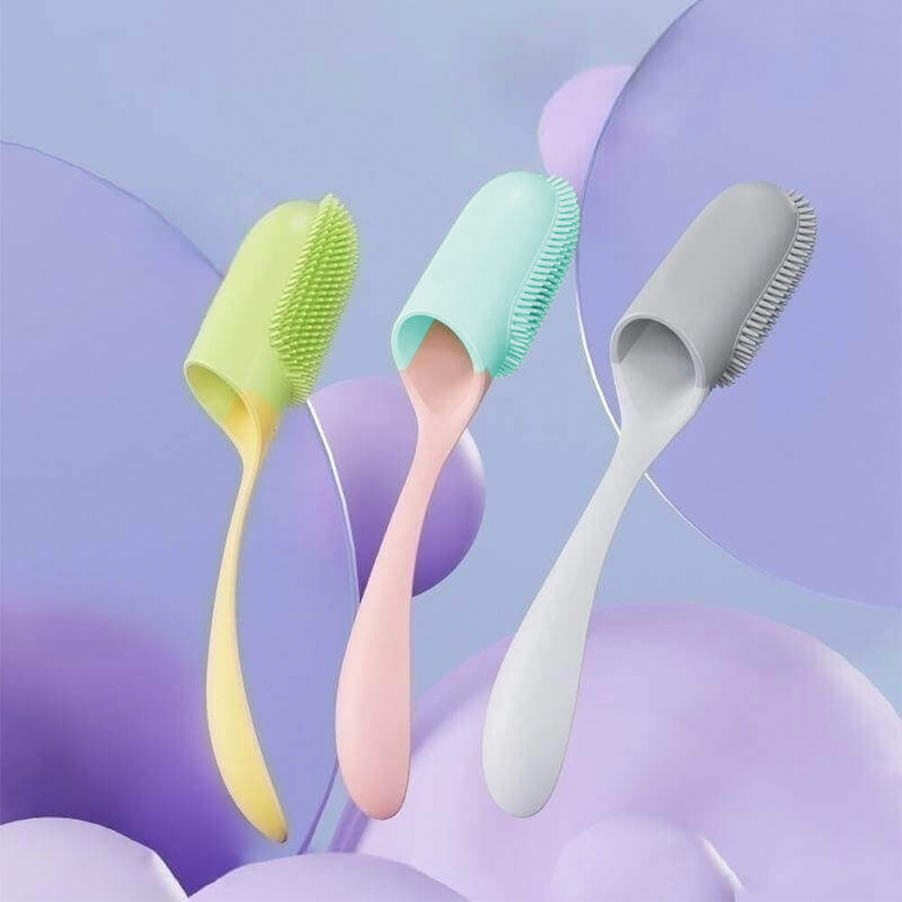 Dog being brushed with a soft pet toothbrush for sensitive gums