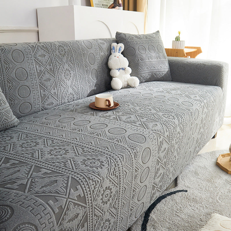 Bohemian Jacquard Stretch Sofa Cover on a cozy living room sofa