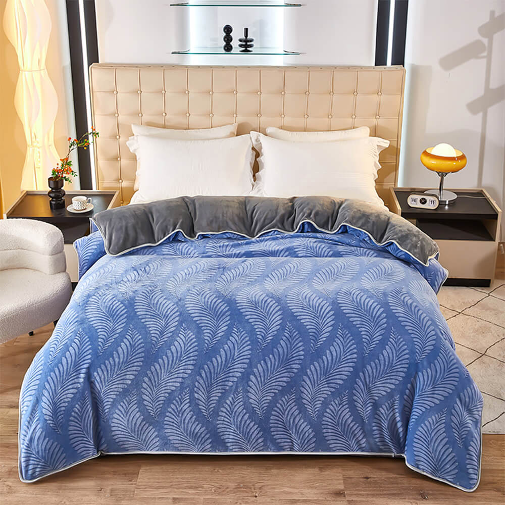 Close-up of botanical pattern milk velvet bed sheet set showing detailed design