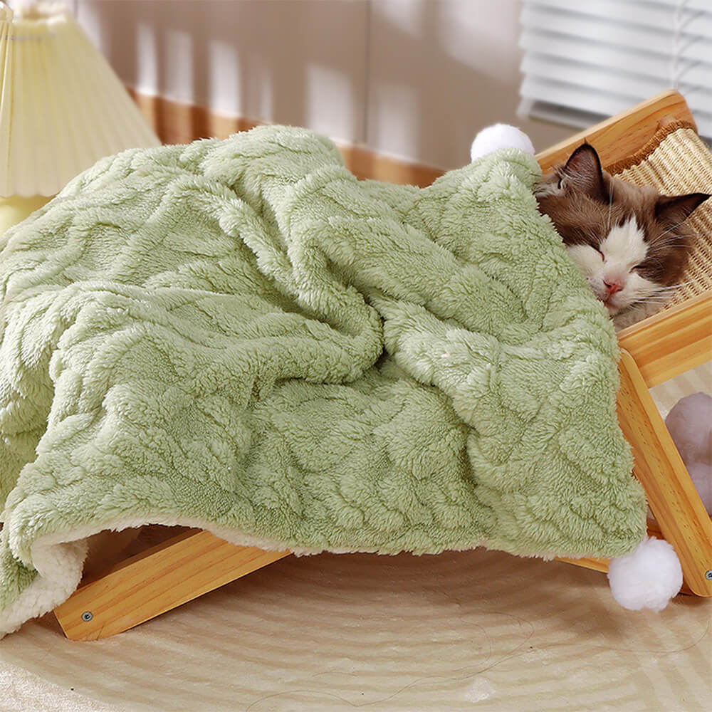 Top-down view of pet blanket folded neatly, showing plush texture—ideal dog blanket for any room.
