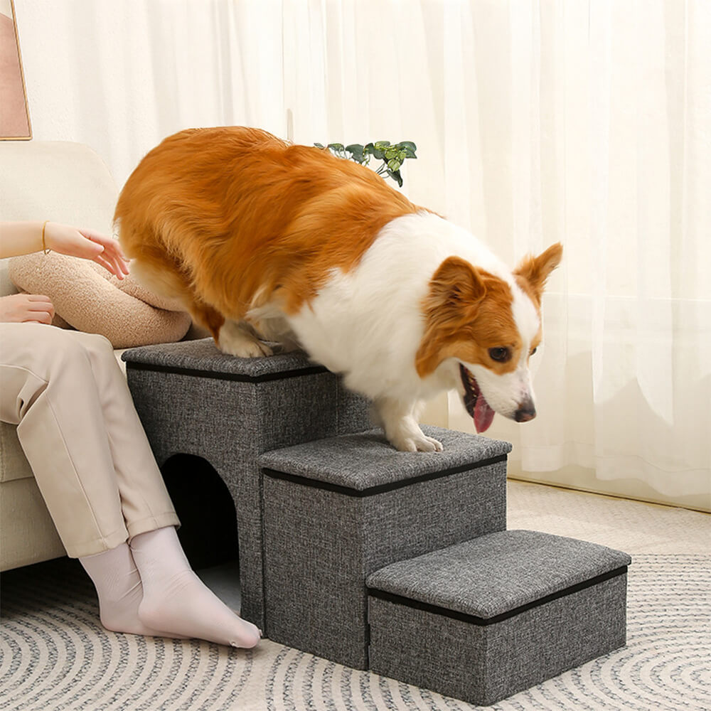 Foldable dog stairs with storage and condo for seniors