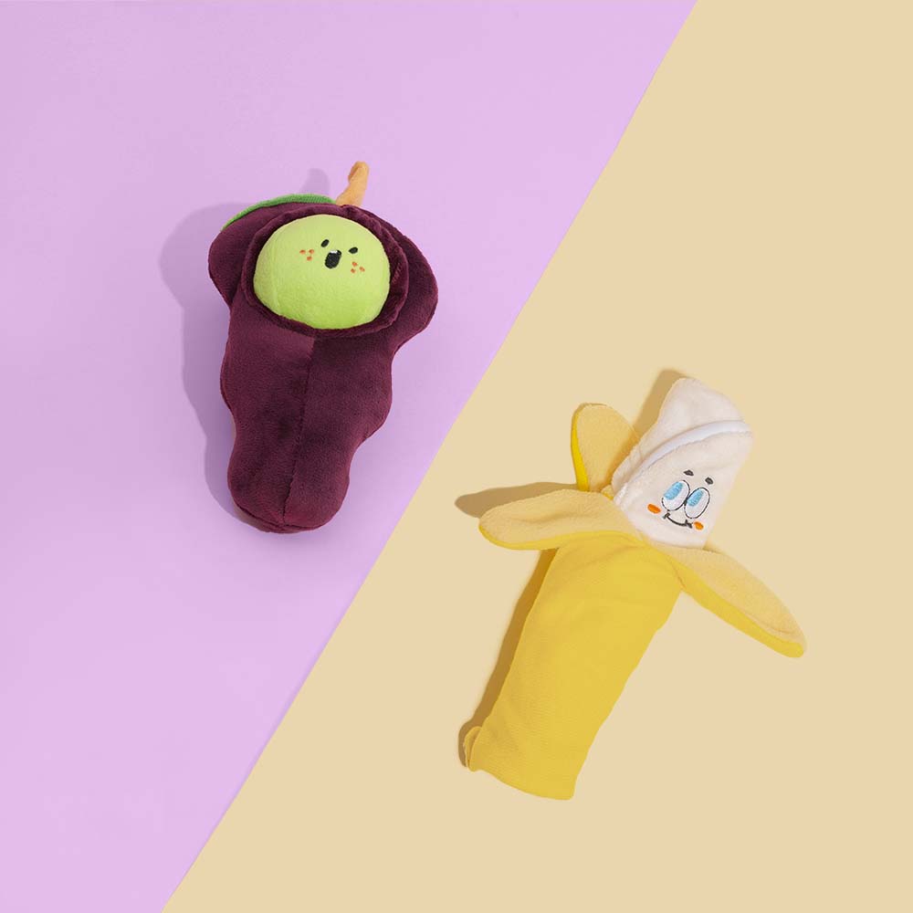 FunFruit Frenzy Plush Squeaky Dog Toy - Banana and Grape
