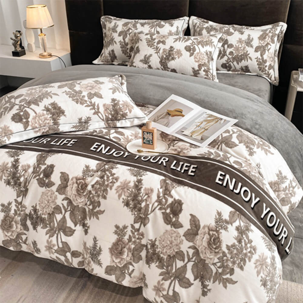 Cozy bedroom with Milk Velvet Anti-Static Bed Sheet Set draped elegantly over a well-made bed.