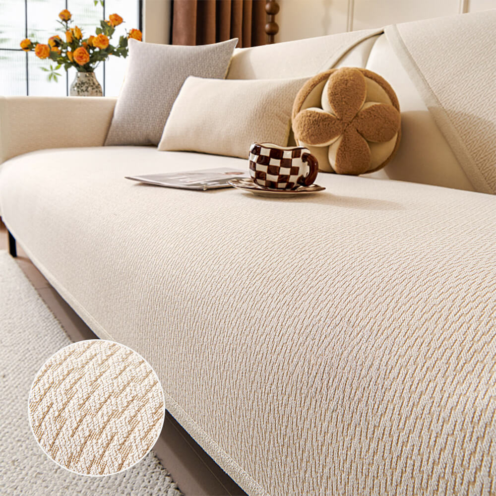 Close-up of the chenille fabric texture on the pet sofa protector