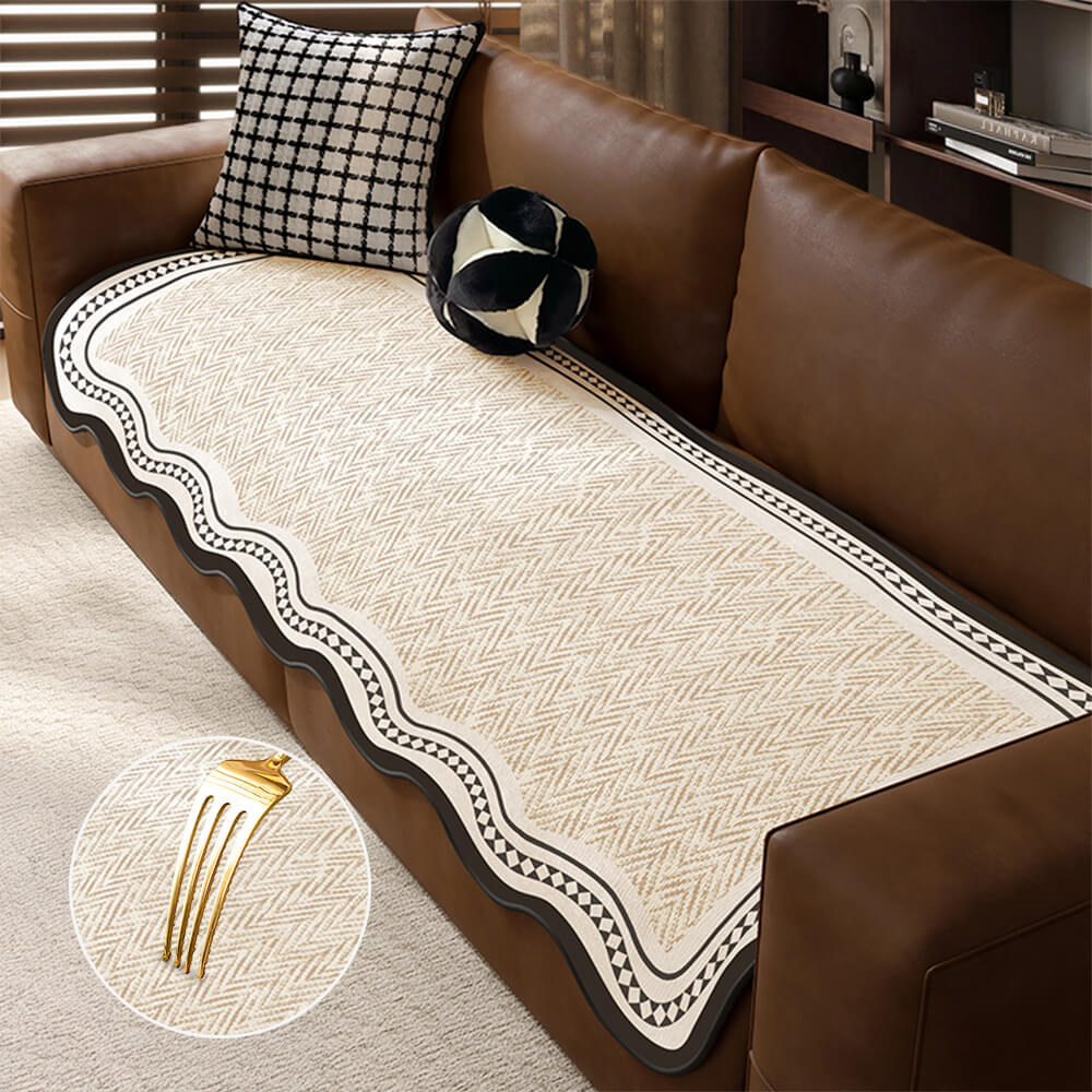 PawsomeGuard Herringbone Sofa Cover on a modern sofa, showcasing its stylish design and pet-friendly features.