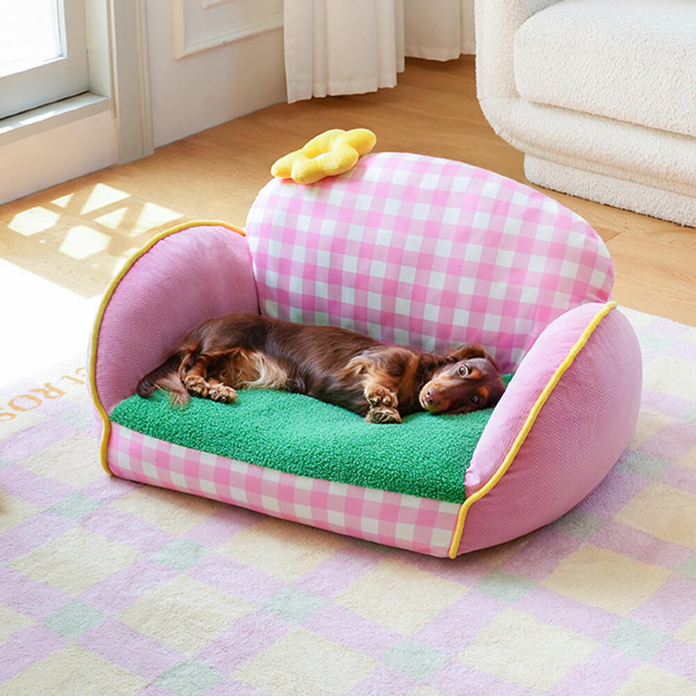 Cozy Pink Pet Sofa Bed for cats and dogs, showing its plush and comfortable design