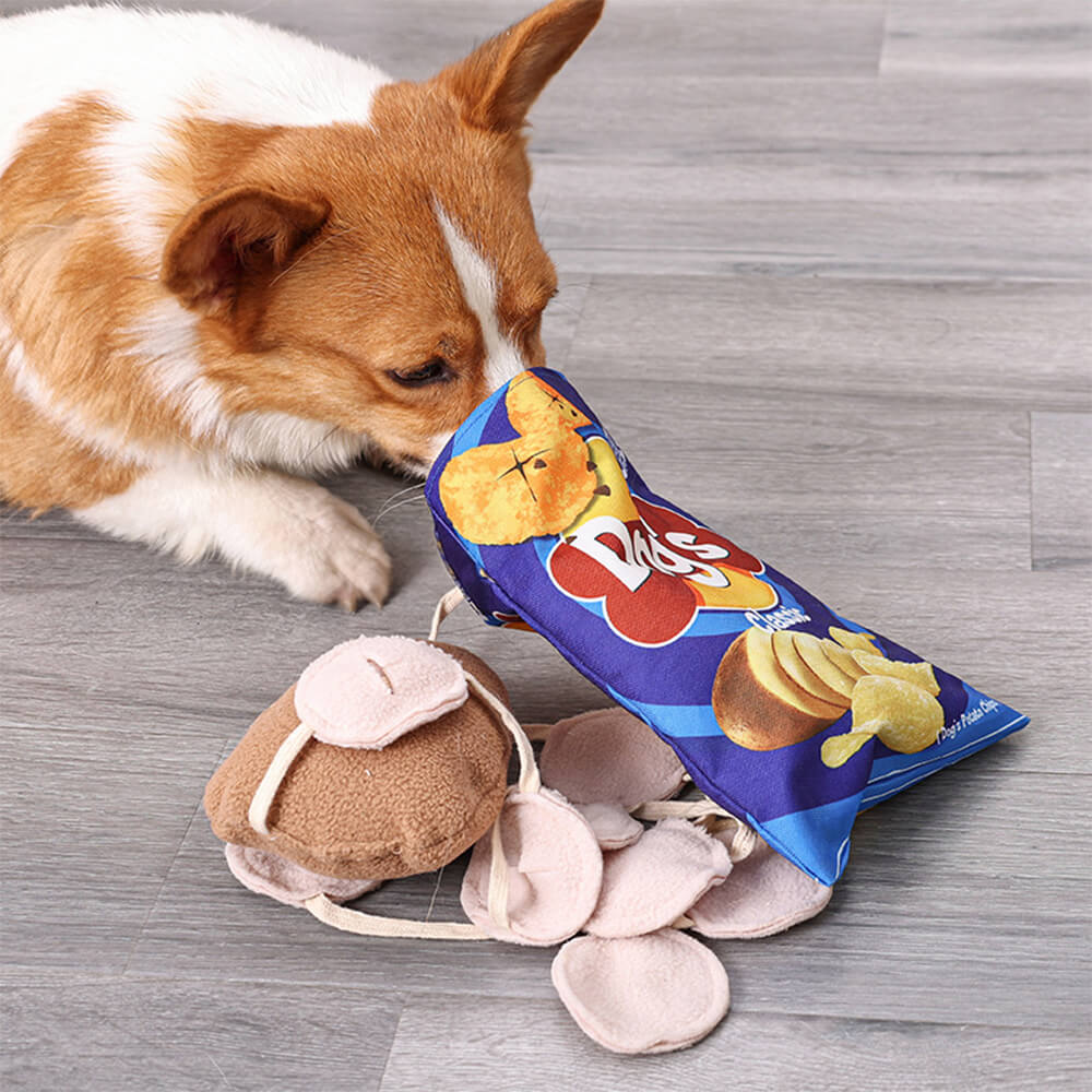 Interactive Squeaky Snuffle Dog Toy in use, dog sniffing and pawing at it
