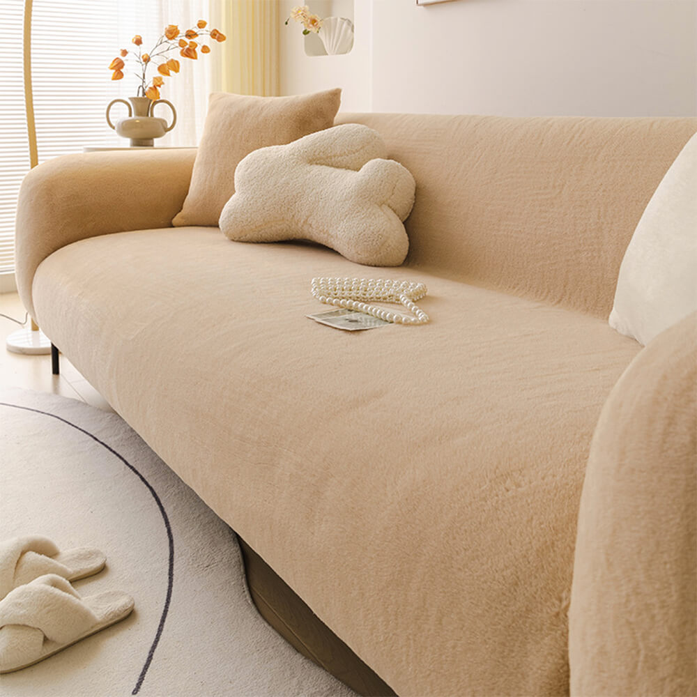 LuxurySoft Plush Sofa Cover on a modern living room sofa