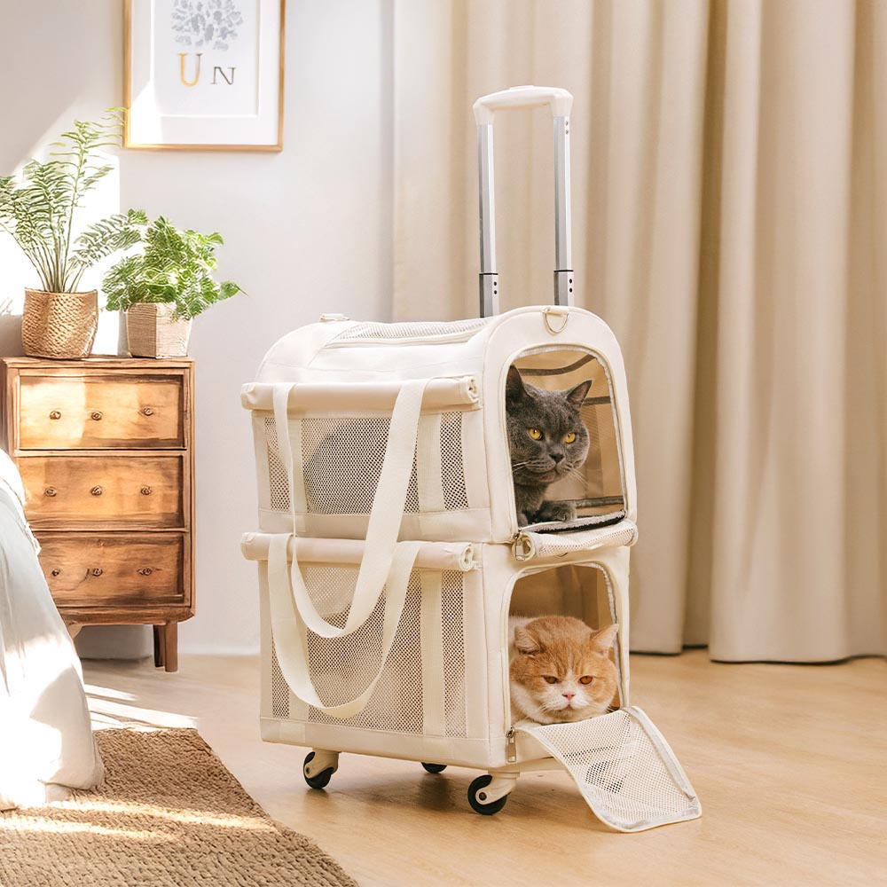 Pawsome Traveler Deluxe double layer rolling cat carrier, perfect for multiple cats