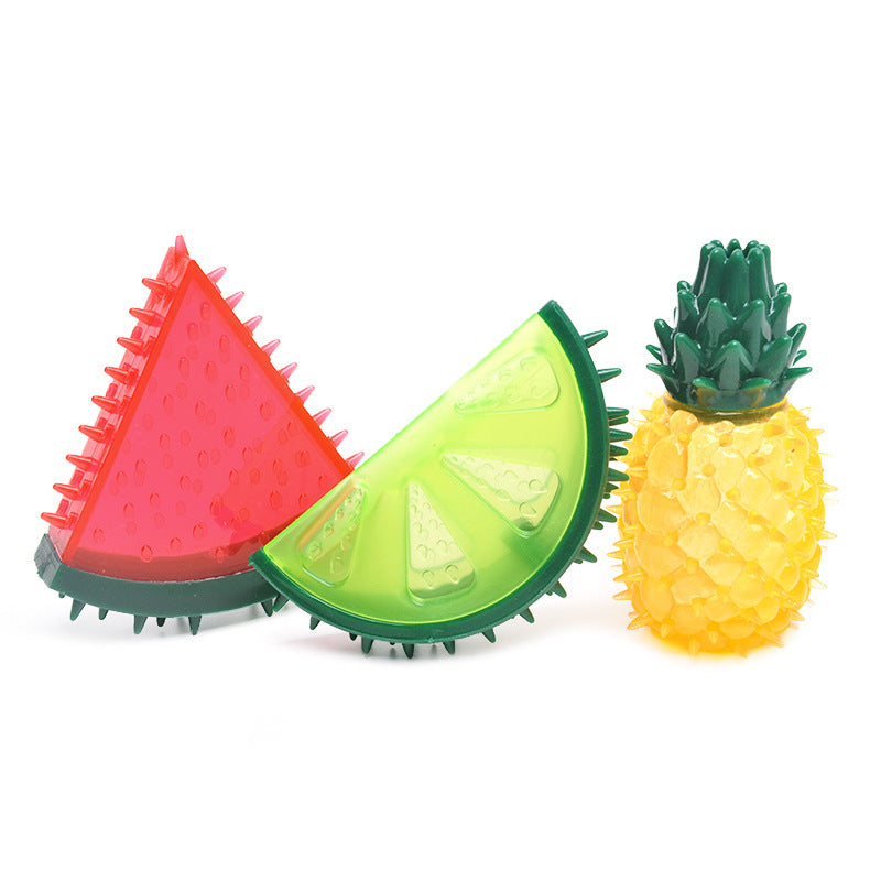 Frozen Fruit Frenzy Dog Teether filled with water and frozen, perfect for hot summer days