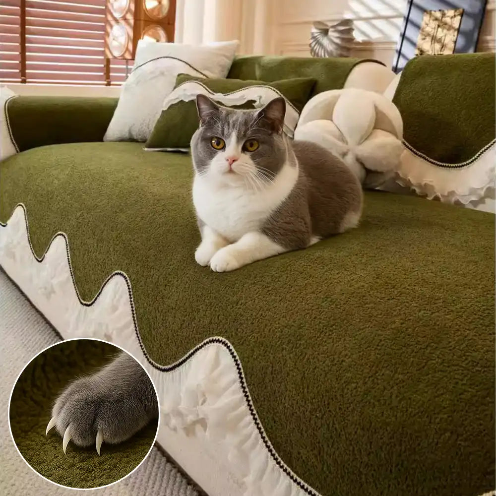Elegant chenille pet-friendly couch cover draped over a sofa